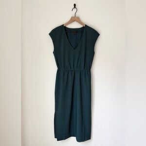 J.Crew Teal Green Perforated Laser Cut Diamonds Draped Slit Midi Dress